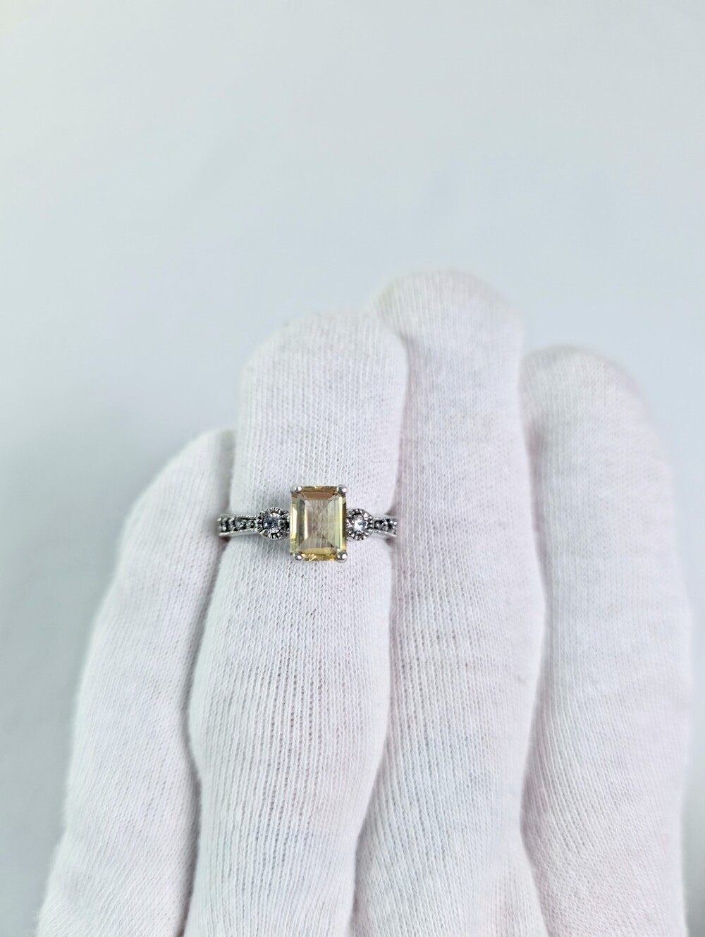Vintage Avon Citrine Ring CZ Accents 925 Sterling Silver Size 8 Yellow Gemstone - Picture 6 of 10
